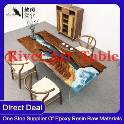 Edge River Epoxy Resin โต๊ะรับประทานอาหารเฟอร์นิเจอร์ภายในบ้าน Art Real Wood Live