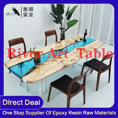 Edge River Epoxy Resin โต๊ะรับประทานอาหารเฟอร์นิเจอร์ภายในบ้าน Art Real Wood Live